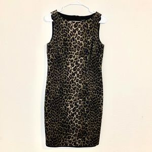Ann Taylor Leopard Print dark green sleeveless midi dress size 6